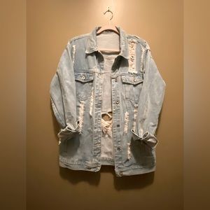 SHEIN distressed denim oversized jacket
